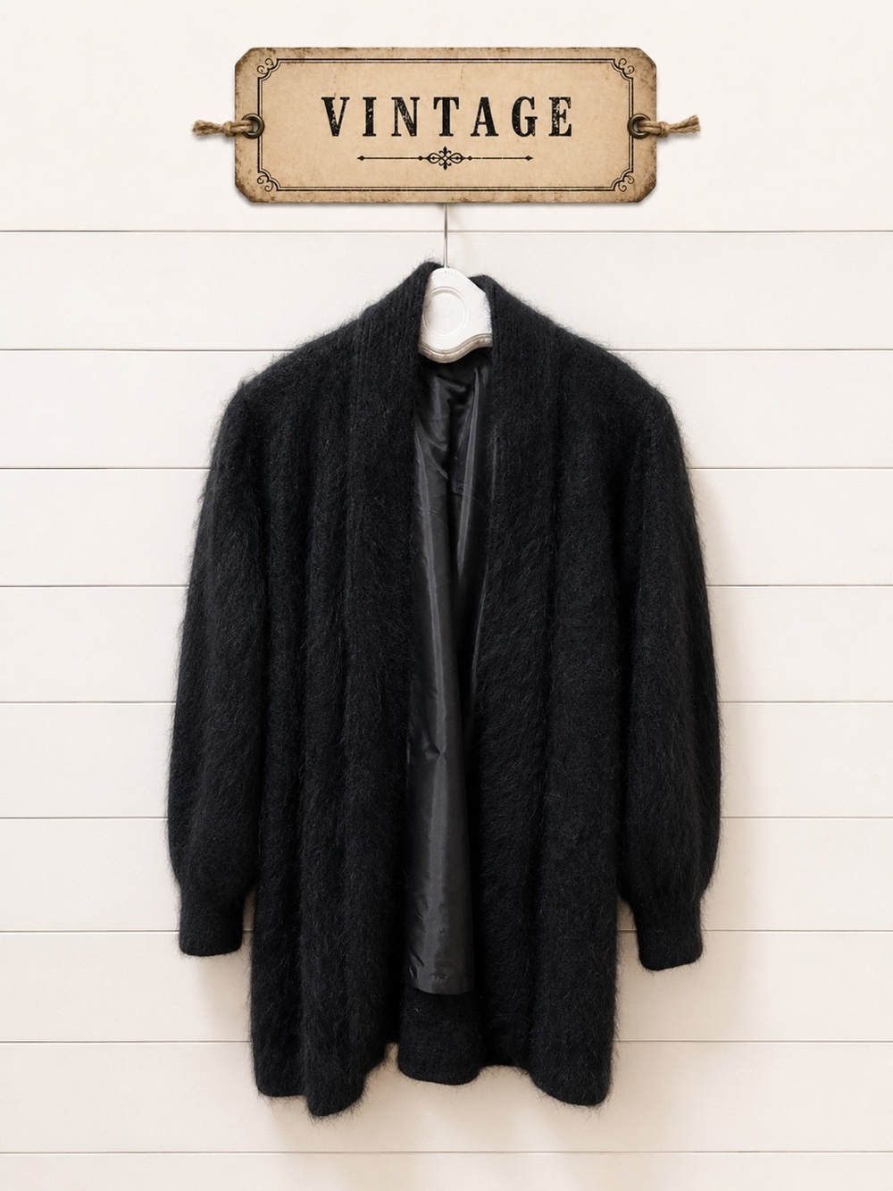 VINTAGE Angora Black Coat XL/XXL (Brand: Venesha)